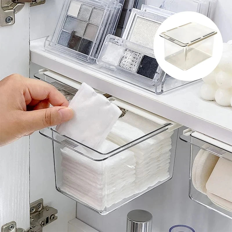 Transparent Bathroom Cotton Stick Makeup Cotton Bathroom Pull-Out Storage Drawer Style Storage Box Under The Mirror Cabinet
