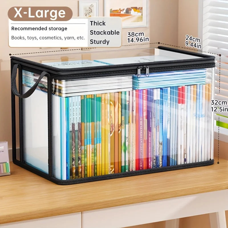 Multi Functioning PVC Storage Bag with Flip Lid & Viewing Window - Durable Rectangular Organizer for Toys, Crafts, Books, School Supplies, Snacks