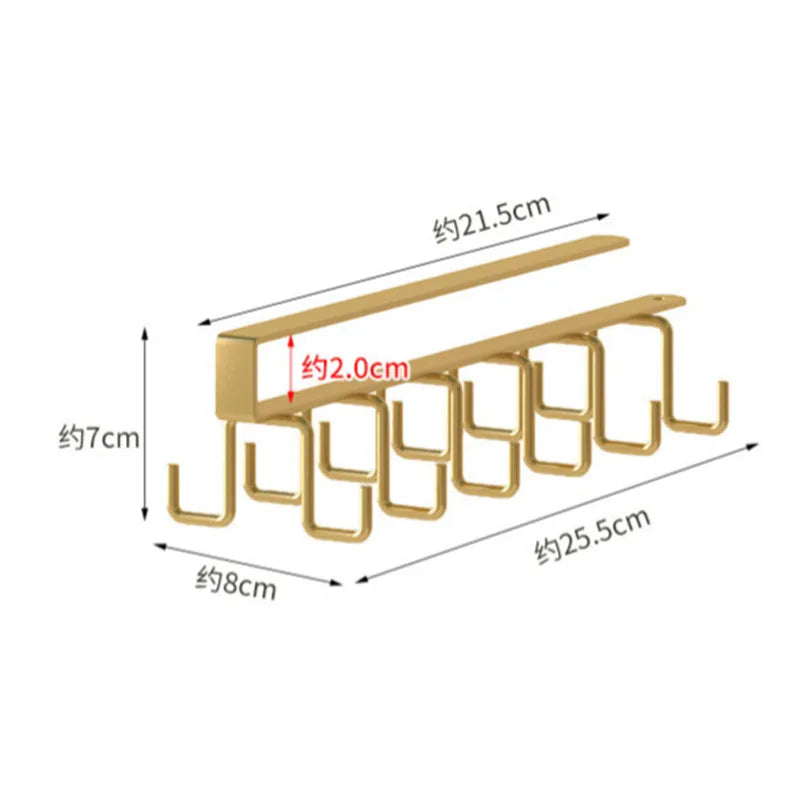 Punch-free Double-row Hooks Kitchen Cupboard Under Shelf Mug Cup Hanger Hook Iron Hanging Rack Holder Kitchen Cabinet Organizer