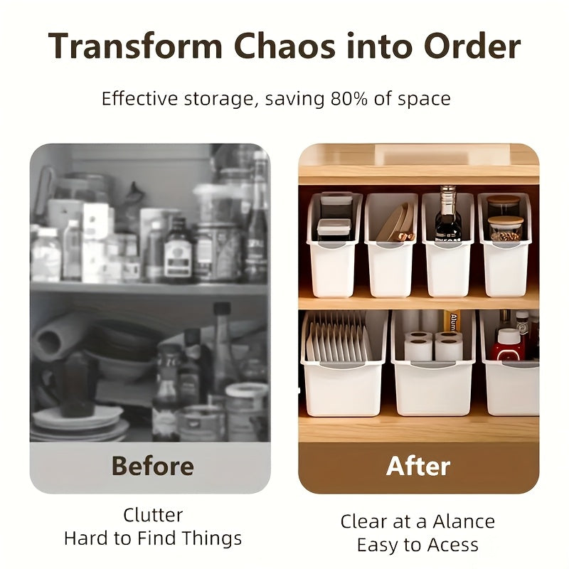 2pcs Curved Design Storage Boxes - Heavy-Duty Plastic Organizer, White Space-Saving Container, No Assembly Required for Under Sink, Pantry & Cabinet Organization - Suitable for Cleaning Supplies, Household Essentials & Kitche