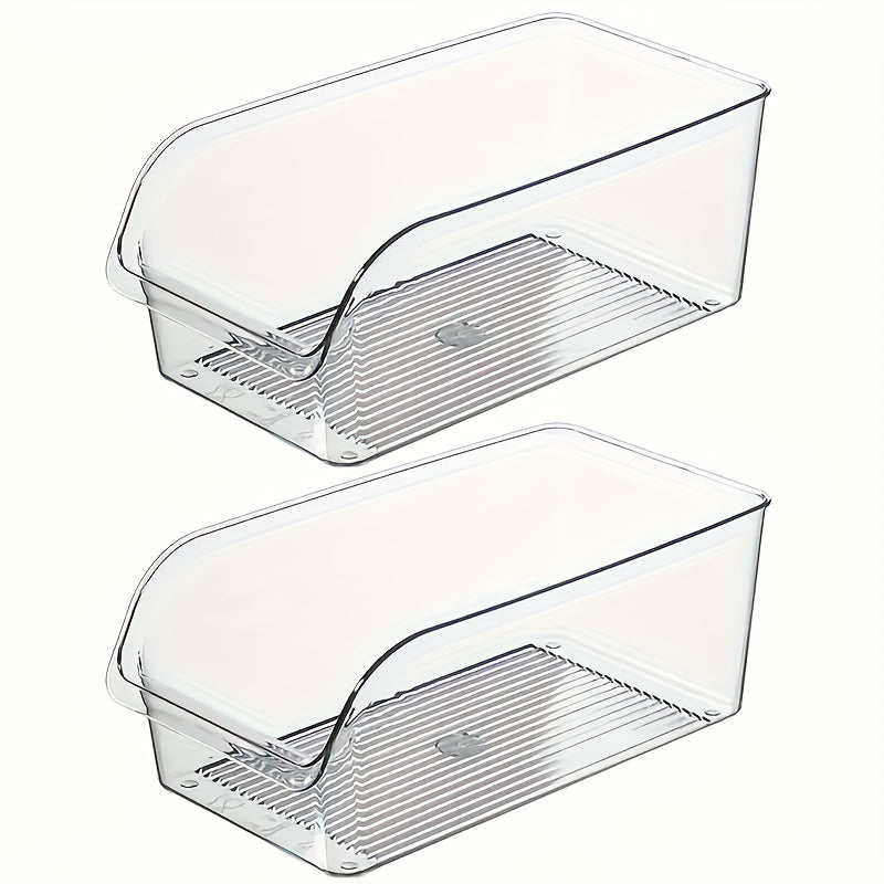 2-Pack Large Refrigerator Storage Bins, Suitable for Fruits, Vegetables, Beverages, Snacks, and More, Transparent PET Material, Durable, Wide Mouth Design for Easy Access, Stackable, Reusable, Easy to Clean, Ideal for Home St