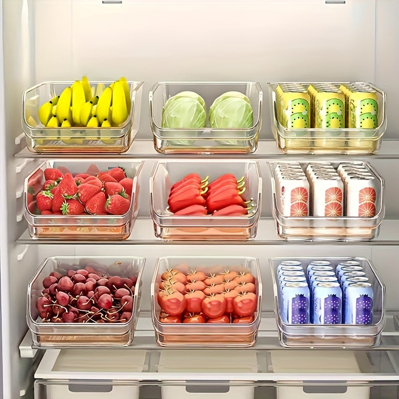 2-Pack Large Refrigerator Storage Bins, Suitable for Fruits, Vegetables, Beverages, Snacks, and More, Transparent PET Material, Durable, Wide Mouth Design for Easy Access, Stackable, Reusable, Easy to Clean, Ideal for Home St